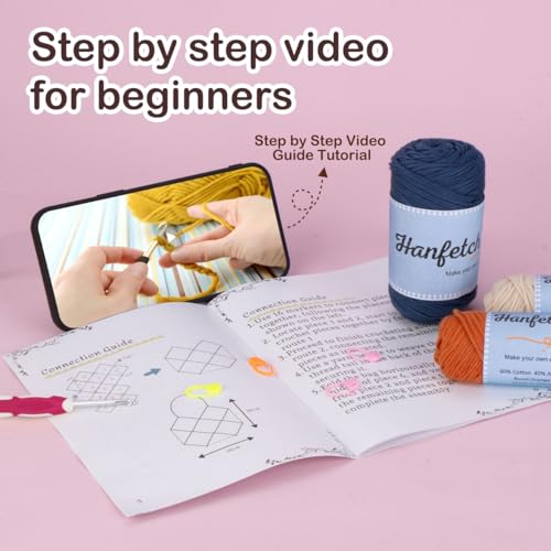 Image of Hanfetch Crochet Kit for Advanced or Intermediate Beginner, Step by Step Video Tutorial and Detailed Guide Instruction DIY Craft Supplies for Adult and Kid with Complete Kit for Granny Square Tote Bag