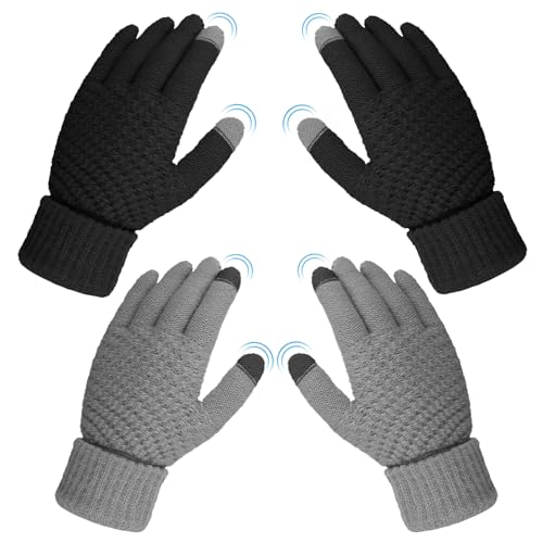 2 Pairs Women's Winter Warm Touchscreen Gloves, Thermal Knit Soft Fleece Lined Gloves Winter Texting Gloves Elastic Cuff Anti-Slip Gloves (Black, Grey) 2 Pairs Women's Winter Warm Touchscreen Gloves, Thermal Knit Soft Fleece Lined Gloves Winter Texting Gloves Elastic Cuff Anti-Slip Gloves (Black, Grey)