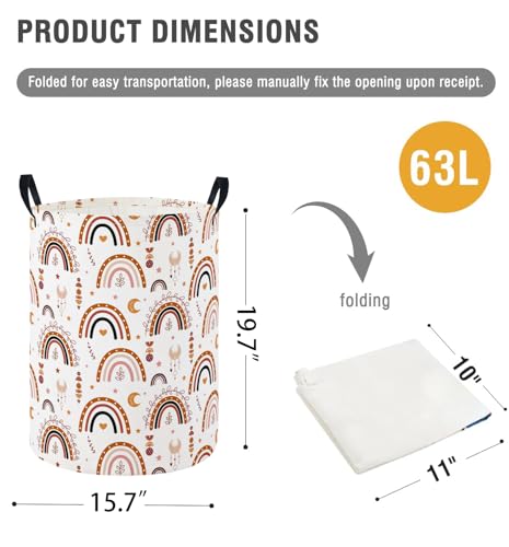Image of Baby Laundry Hamper Basket Baby Hamper for Nursery Boy and Girl Cute Storage Bin Organizer Boho Room Decor(Rainbow)