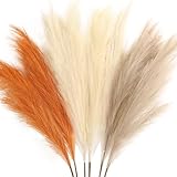 ZIFTY Pampas Grass 6-Pcs 38'/3.1FT Faux Pampas Grass Large Tall Fluffy Artificial Fake Flower Bulrush Reed Grass for Vase Filler Farmhouse Home Wedding Decor (Orange & Beige)
