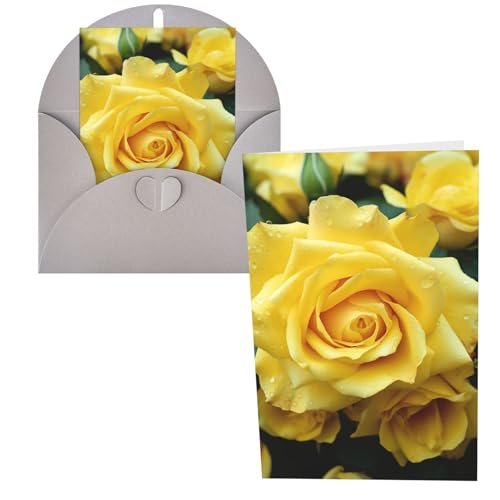 QMNSEHF 優雅なイエローローズフラワーグリーティングカード 封筒付き Thank YouCard Happy Birthdayカード 女性用 男性用 クリスマス ハロウィン ウェディング ブランク ノートカード あらゆる機会のグリーティングカード 4