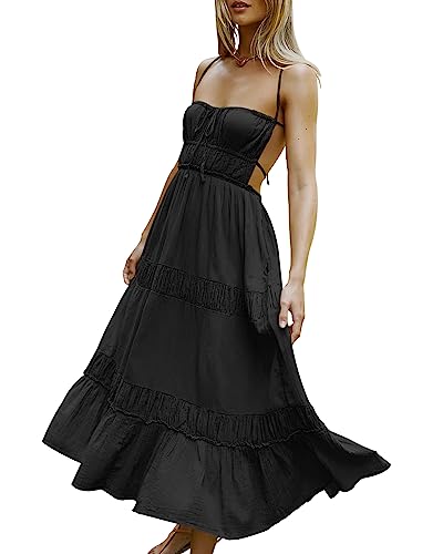 Image of VIUTIL Flowy Maxi Dress for Women Summer Cotton Backless Beach Long Dress with Pockets 2026