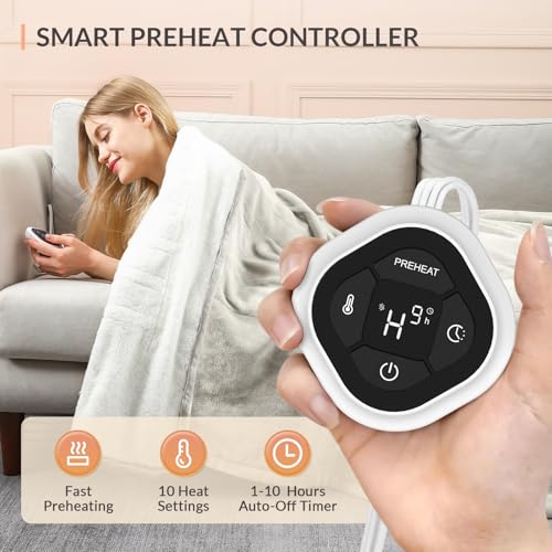 Image of HOMLYNS LuxeHeat Heated Blanket Electric Blanket Full Size, Soft Flannel Sherpa Heating Blanket with 10 Heat Settings, 1-10 hrs Timer Auto Shut Off (72x84 inches, Cream), Only for 120V Voltage Use