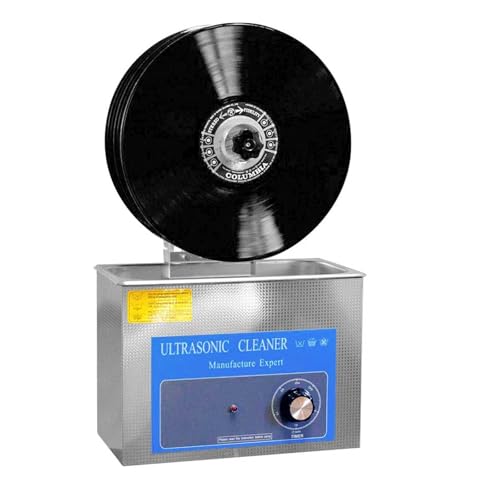 Pulitore a ultrasuoni per dischi in vinile, pulizia profonda per 1-6 dischi, funzione timer digitale con staffa elettrica, soluzione di pulizia efficiente