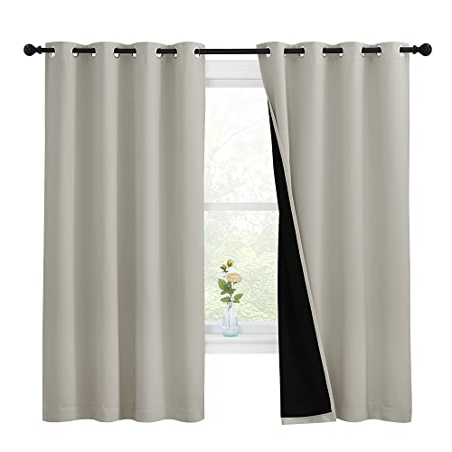 Image of NICETOWN Natural 100% Blackout Lined Curtains, 2 Thick Layers Completely Blackout Window Treatment Thermal Insulated Drapes for Kitchen /Bedroom (1 Pair, 55 inches Width x 68 inches Length Each Panel)