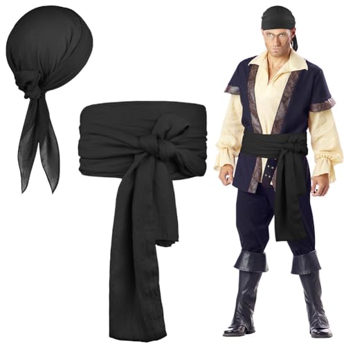 Alaoo Zestaw akcesoriów do kostiumu pirata, akcesoria kapitana piratów z pasem bandany, średniowieczny renesansowy kostium korsarza na Halloween, imprezę korsarza, czarny