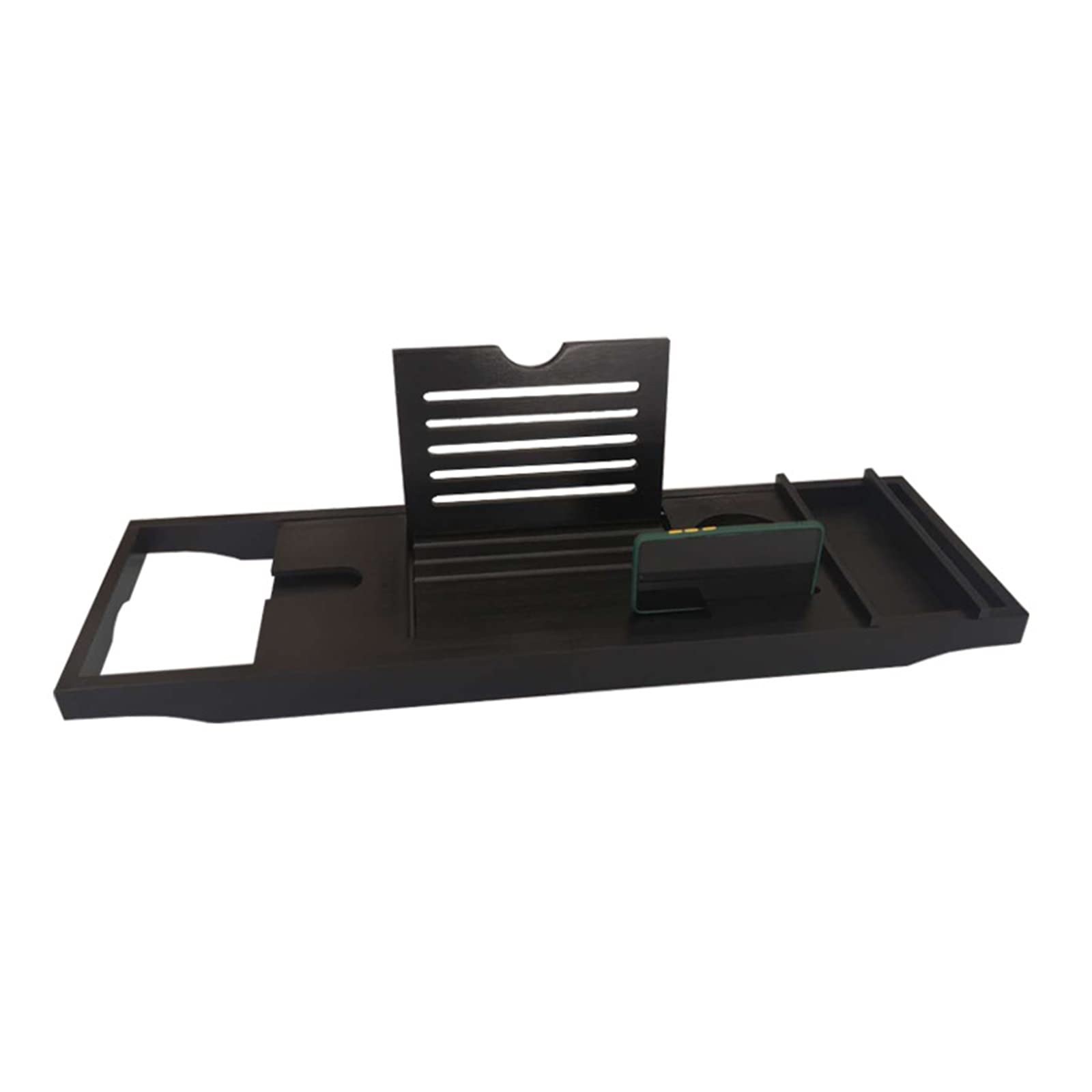 ZYFAB Bambú Bandeja Caddy para bañera Bandeja de baño para bañera Ajustable expandible Organizador de bañera con Tableta de Libro Copa de Vino toallero,Negro,1