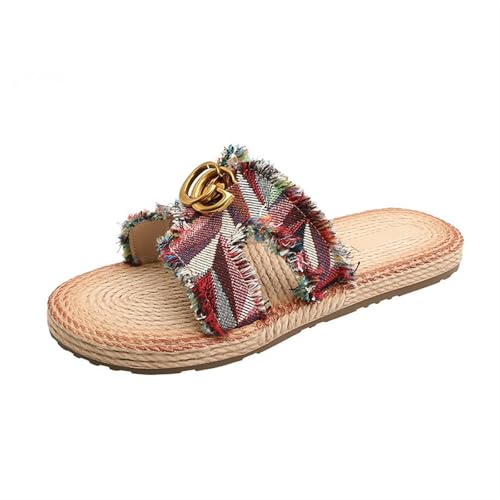 Womens Sandals Comfortable linen upper clip-on slippers, trendy hemp rope sandals, versatile for outdoor wear