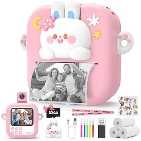 Skirfy Kids Camera Instant Print,48MP Instant Print Camera for Kids, Pink Digital Camera Toys for Kids with Print Paper & 32GB Card, Birthday Gifts for Girls Age 3-12 Cover