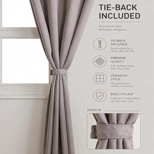 Image of Clasiko Champagne Taupe Blackout Eyelet Door Curtains Set of 2, (7 Feet) 54 x 84 Inches, Room Darkening & Noise Reduction Curtains with Tiebacks