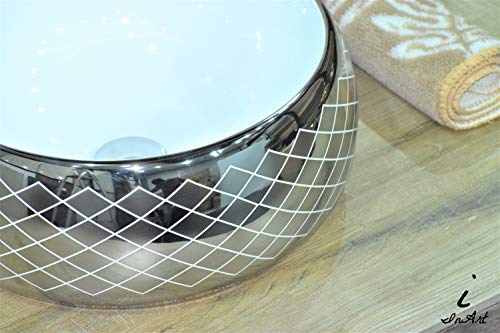 Image of InArt Designer table top wash basin for bathroom /bathroom sink /cabinet wash basin /ceramic basin /counter top basin /vanity washbasin in Round Shape Silver White 16 x 16 x 6 Inch