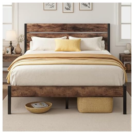 Lifezone Queen Bed Frame with Headboard and Footboard, Metal Queen Bed Frame with Under-Bed Storage, All-Metal Support System, No Box Spring Needed, Easily Assemble, Rustic Brown