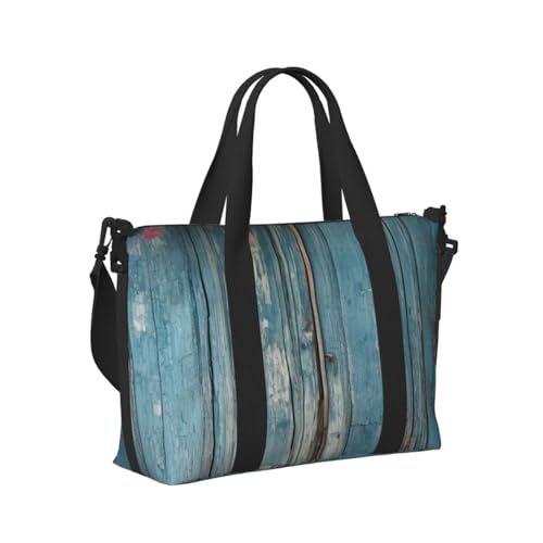 Travel Duffel Bag for Men Gym Bag, Vintage Blue Wood Luggage Bag with Shoulder Strap, Large Gym Tote Bag for Women, Weekender Overnight Bag, Foldable Carry on Bag for Airplane2