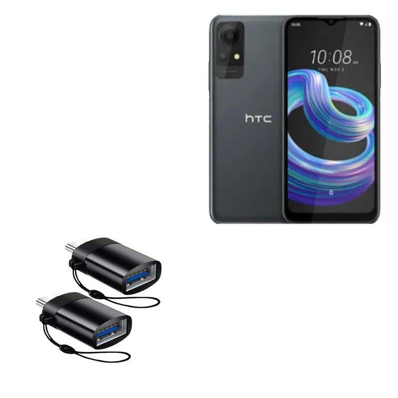 Cable Compatible with HTC Wildfire E2 Play - USB-C to A PortChanger (2-Pack), USB Type-C OTG USB Portable Keychain - Slate Black