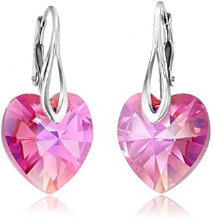 Chic Bijoux Drop and Dangle Earrings for Women - Made with 925 Sterling Silver and Austrian Crystals - Gift for Mum, Pink/Black/Purple