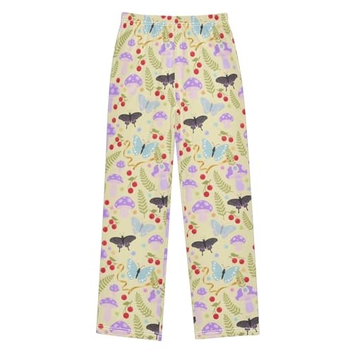 Pajama Pants Lounge Sleep PJ Bottoms Sleepwear Elastic Waist Drawstring S Mushroom Witch Moth Yellow