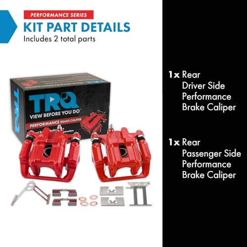 Image of TRQ Rear Brake Caliper Set Painted Red Brackets Compatible with 2001-2003 Acura CL 1999-2008 TL 2003-2011 Honda Element