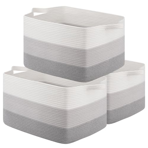 Image of OIAHOMY 50L Storage Basket Large Blanket Basket Living Room Gray 3-Pack
