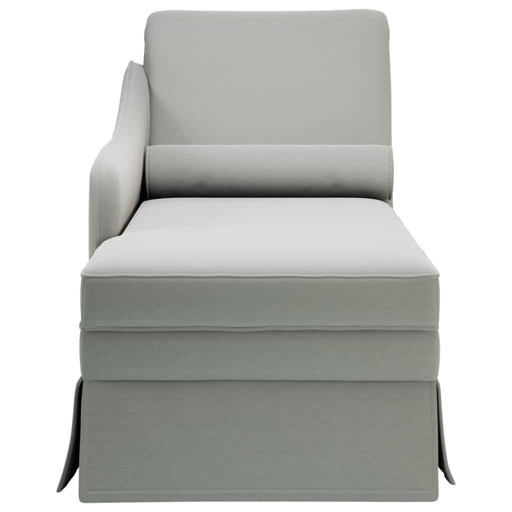 Chaise longue con cuscino cervicale e bracciolo destro, in velluto grigio