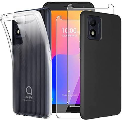 KZIOACSH Case for Alcatel 1B 2022, [2+2 Pack] Anti-Scratch Clear Shockproof Bumper Cover Shell + Flexible Soft Anti-Fall Rugged Phone Case + 2 Tempered Glass Screen Protector for Alcatel 1B 2022 Cover