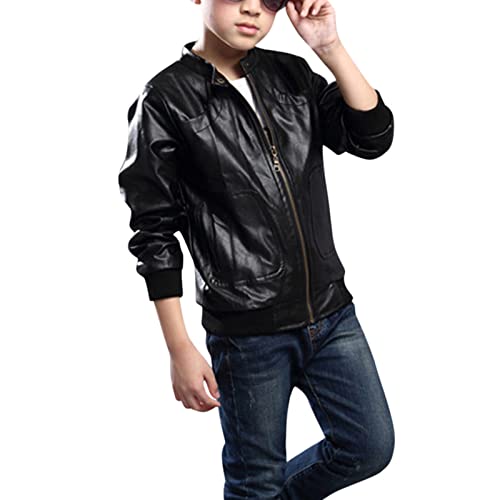 Toddler Kids Little Boys Long Sleeve Thick Fleece Lined Faux Leather Zipper Jacket Spring Autumn Coats for Boys3
