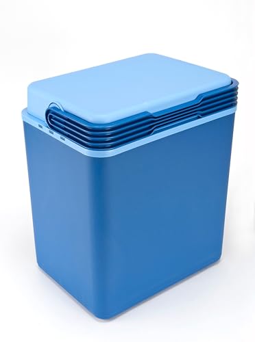 aro Frigorifero portatile passivo, plastica, 32 litri, tempo di isolamento da 5°C a 15°C: 9 ore (circa), maniglia blocca coperchio, blu, ideale per campeggio o spiaggia (L)