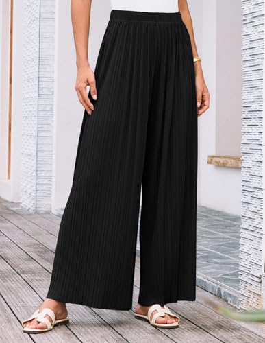 GRACE KARIN Womens Casual Wide Leg Pants Pleated High Elastic Waist Flowy Loose Beach Palazzo Pants Work Trousers Summer3