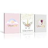 Unicorn Wall Art Girls Bedroom Decor Rainbow Pink Kids Canvas Prints Motivational Colorful Hot Air B