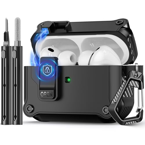 Pohgelan Compatible with AirPods Pro 3 Case,Magnetic Automatic Lock with Cleaning Kit,Compatible with Magsafe Cover-Black