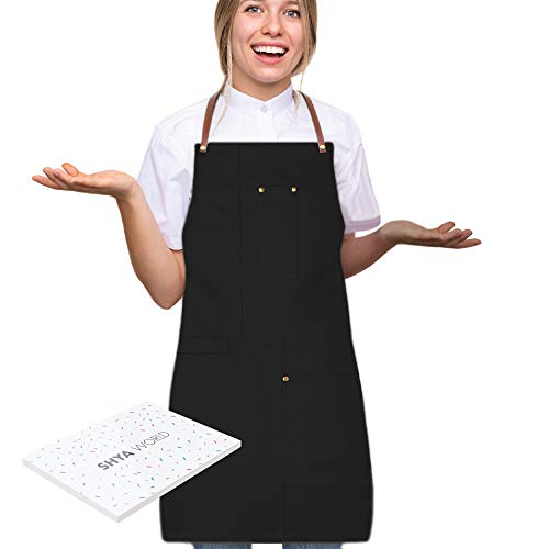 ShyaWorld Delantal Mandil Cocina Trabajo para hombre y mujer con bolsillos delante con cuello ajustable Talla Única Carpintería Barbacoa Hostelería (Negro Premium) Cover