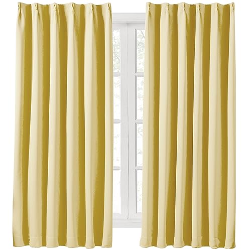 Hansleep カーテン 1級遮光 2枚組 幅100cm丈80cm イェロー 断熱 防寒 防音 省エネ 厚手 無地 おしゃれ 洗える リビング用 (イェロー, 幅100cm×丈80cm)