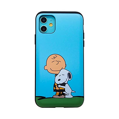 [Iphone 11 Wallet Case] Kubrick Peanuts Snoopy Card Holder Slide Cover Bumper Phone Case Dual Layer Protection Uv Printing (Charlie Brown And Snoopy) #TOP1
