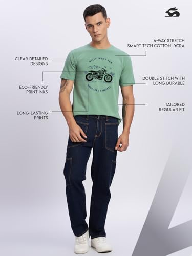 Image of ADRO Men's Royal Bike Design Printed 100% Cotton T-Shirt - Regular Fit, Printed T-Shirts for Men