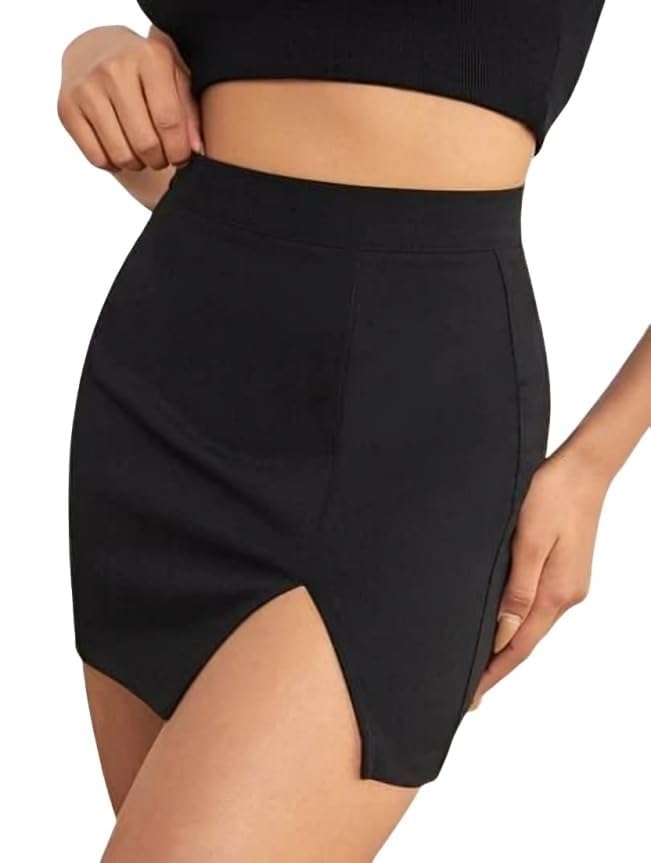 woo thing Elasticated Side Slit Skirt for Women and Girls | Mini Skirt |Short Skirt | Black-picture-42