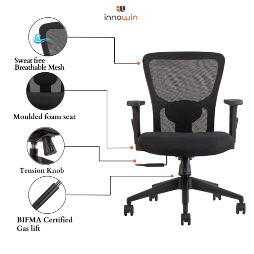 INNOWIN Jazz Medium Back Mesh Ergonomic Office Chair for Work from Home & Office with MultiTilt
