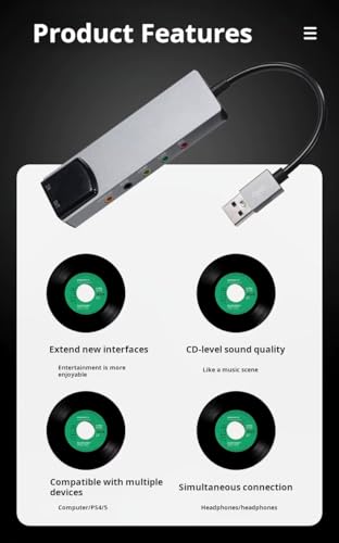 Image of 6 in 1 Portable Multi-Functional USB External Sound Card with SPDIF Optical Output, AC-3 for 7.1 & 5.1 Channel Audio Surround Sound, 48KHz Sampling,Supports AES /EBU, IEC60958, S /PDIF