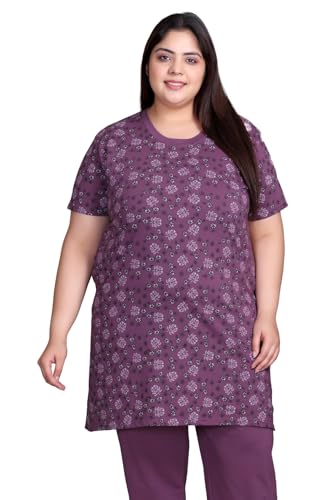 Image of RYSH Women's All-Over Printed Cotton Plus Size Longline T-Shirt with Pockets
