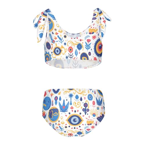 KLL Abstract Evil Eye White Girls' 2 Pieces Bikini Set Beach Bathing Suit Swimming Suits Adjustable Strap2
