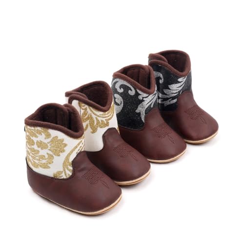Baby Booties Cowboy Boots Leather Western Boots Soft Sole Non-Slip Crib Shoes for Infant Toddler Girls Boys Newborn2