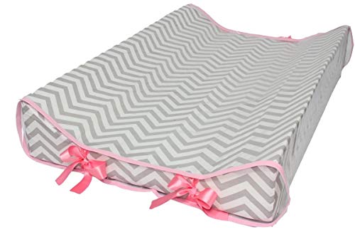 Trocador Casa Roque Americano chevron Cinza + capa plastica rosa