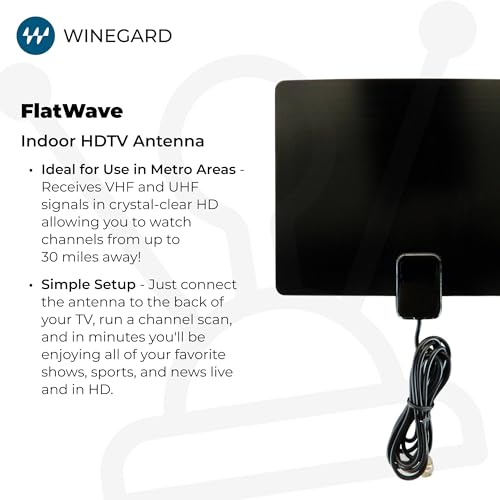 Image of Winegard FL1000 Indoor HD TV Antenna - Ultra Thin Dual Color Design VHF /UHF Signal Reception - 30 Mile Range - NextGen TV Compatible Easy Setup for HDTV - Black