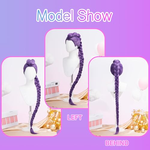 Ruml Wig - Children's Purple Braided Wig - KPOOP Cosplay Wig - Purple Braided Wig Set Hairstyle - Perfect for Halloween, Performances, and Parties3