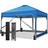 Oneofics 10x10 FT Pop Up Canopy with 4 Clear Sidewalls, 1-Button Push Instant...