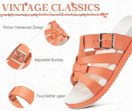 Image of KuaiLu Gladiator Sandals for Women with Comfortable Arch Support Summer Beach Walking Fisherman Slides Boho Outfits Flats Slip on Cushion Shoes Indoor Outdoor