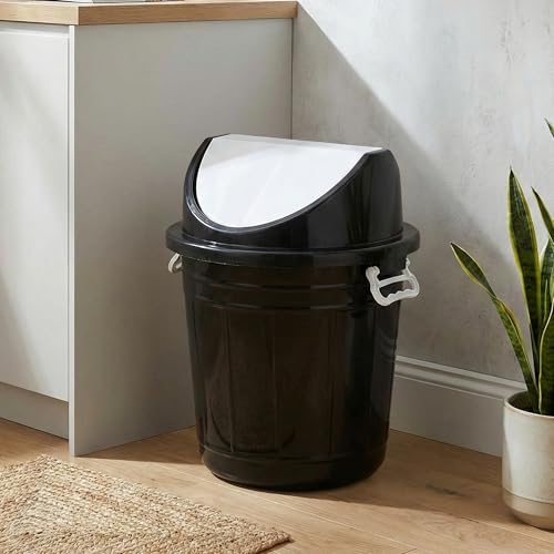 Image of Kuber Industries Plastic Swing Lid Garbage Waste Dustbin for Home, Office, Factory, 30 Litres, Large Size (Black) -CTKTC043178