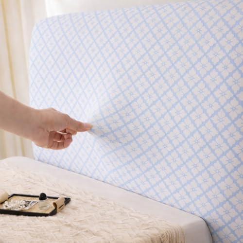 Image of HOMETHREADS 200 GSM Stretchable Jacquard Headboard Cover | Soft, Dust-Proof & Wrinkle-Resistant Bed Back Protector | Fits Leather, Wooden & Fabric Bedsides | for 6ft to 6.5ft Beds | (Blue, 178x65Cm)