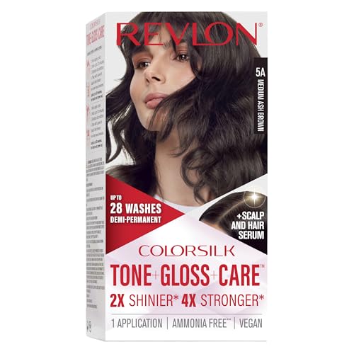 Revlon ColorSilk Tone + Gloss + Care Demi Permanent Hair Color, Dye Kit with Leave-In Scalp and Haircare Serum, 2x Shinier, 4x Stronger, 5A Medium Ash Brown, 4.5 fl oz