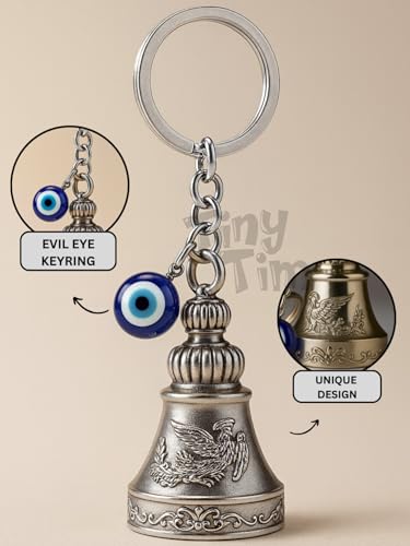 Image of Tiny Tim Guardian Bell with Evil Eye Charm - Protective Motorcycle & Car Accessory - Tibetan-Inspired Design - Wards Off Negative Energy - Ideal Gift for Bikers & Travelers