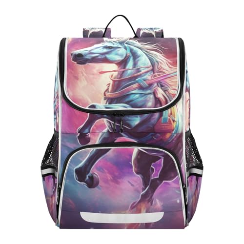 Mochila de viaje reflectante con diseño de caballo del universo espacial