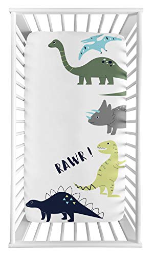 Sweet Jojo Designs CRIBSHEET-MODDINO-BU-GR-SP Mod Dino Boy Fitted Crib Sheet Baby Or Toddler Bed Nursery Photo Op - Blue, Green And Grey Rawr Modern Dinosaur thumb #1